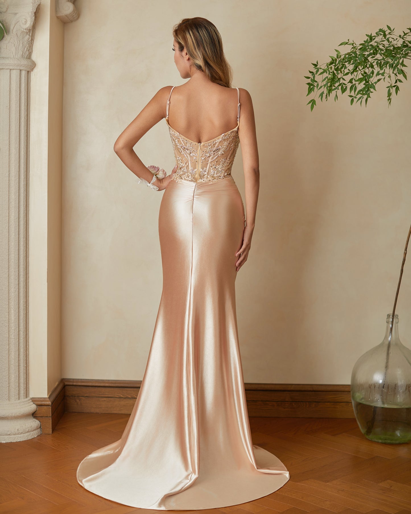 Lace Applique Mermaid Prom Dresses Long Ruched Bodycon Satin Formal Evening Dresses with Slit