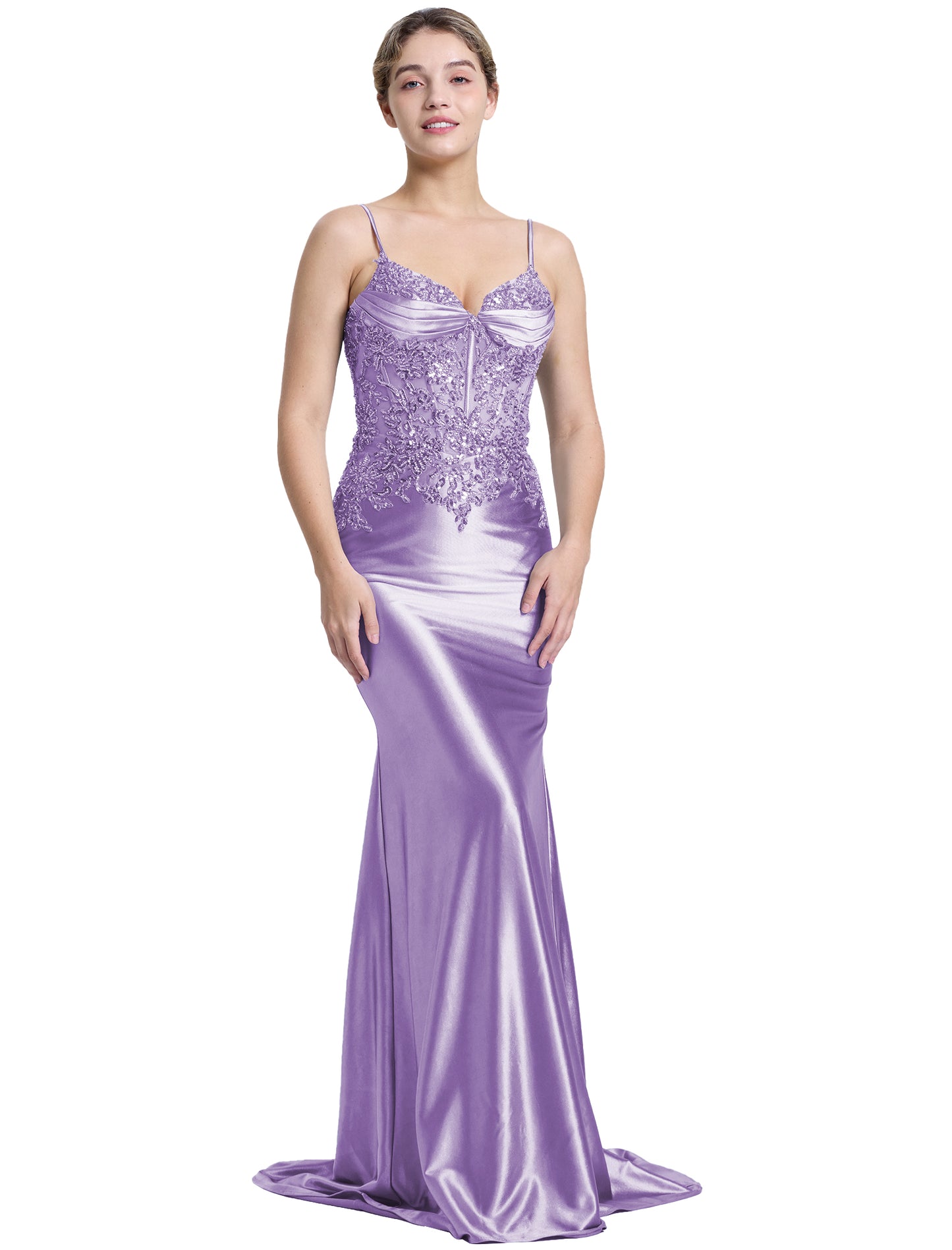 Silk Beaded Prom Dresses Long for Women Mermaid Formal Dresses Spaghetti Straps Evening Party Gowns
