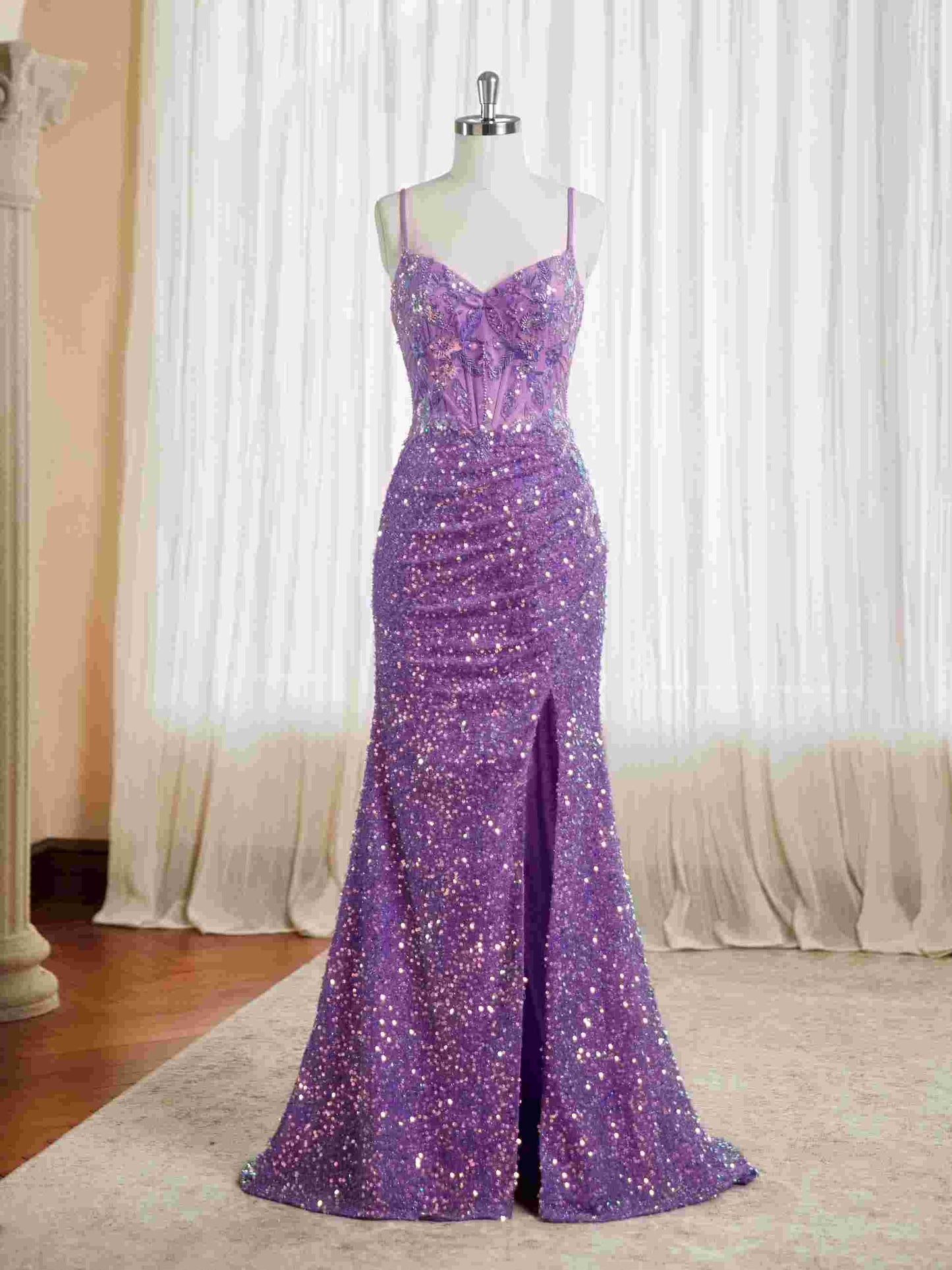 Sequin Mermaid Prom Dresses for Women 2025 Sparkly Lace Applique Evening Dresses