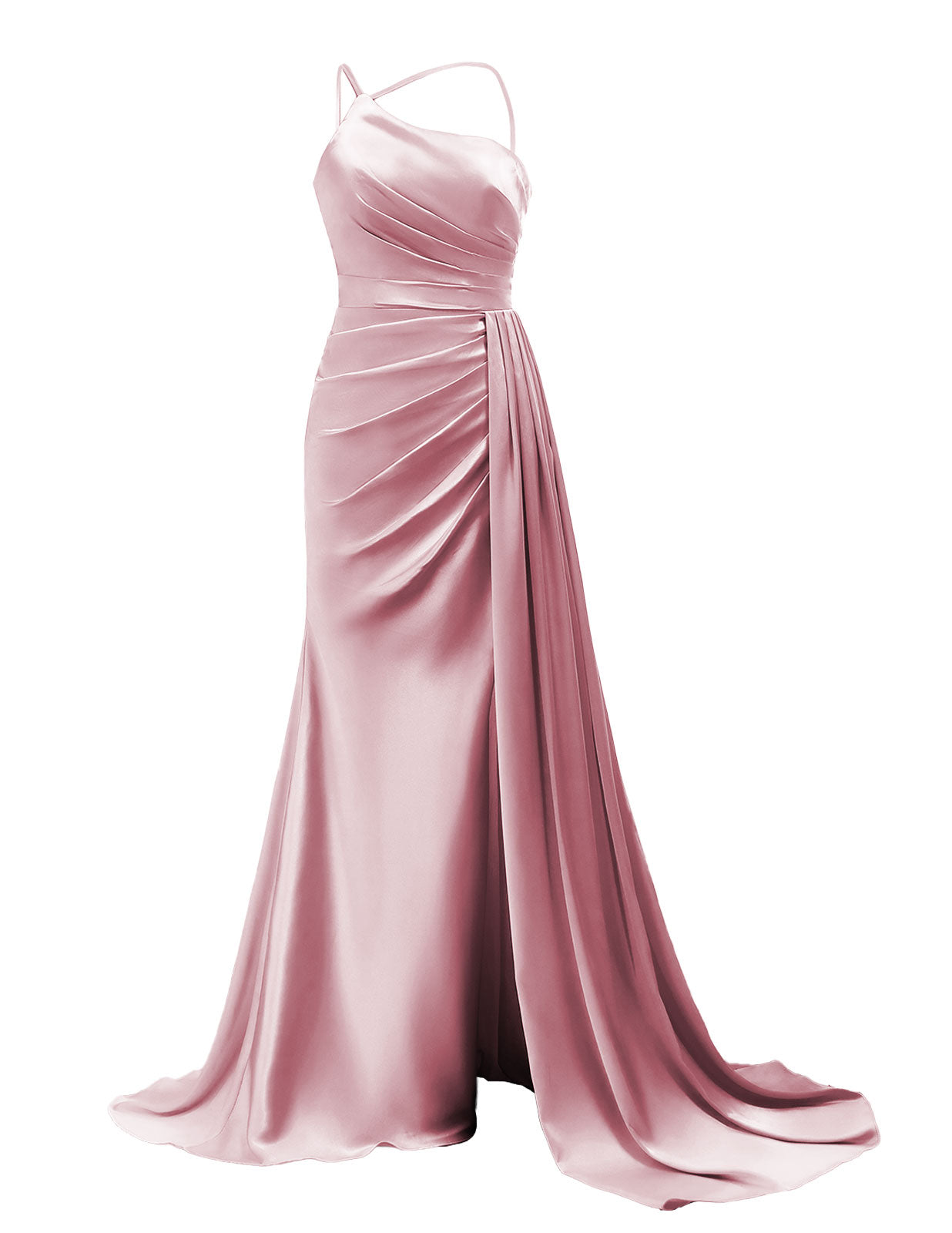 One Shoulder Prom Dresses 2025 Satin Mermaid Ruched Bridesmaid Dress with Side Train