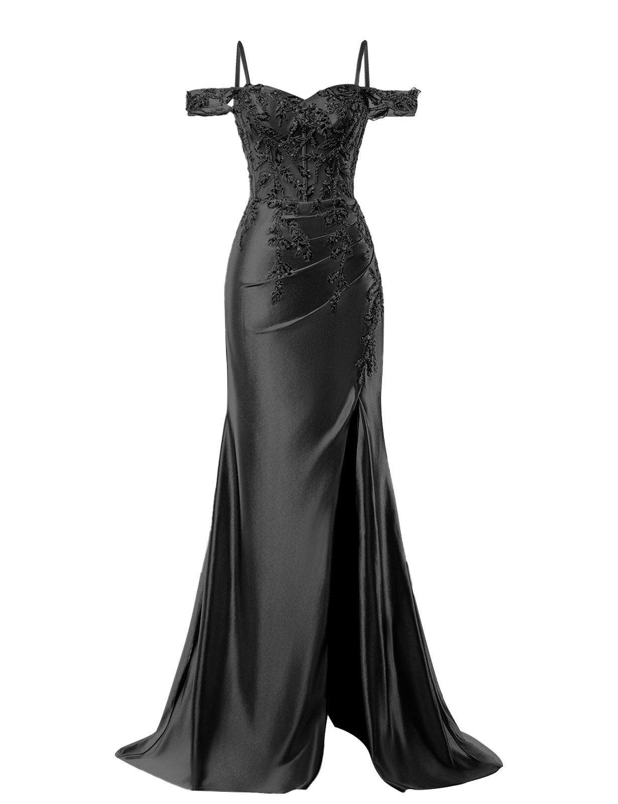 Mermaid Satin Prom Dresses 2025 Lace Applique Off Shoulder Formal Evening Gown with Slit