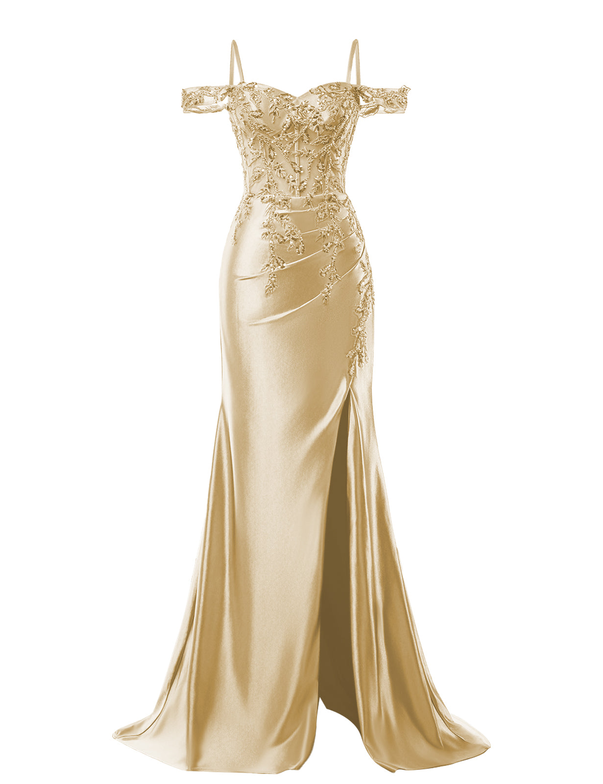 Mermaid Satin Prom Dresses 2025 Lace Applique Off Shoulder Formal Evening Gown with Slit