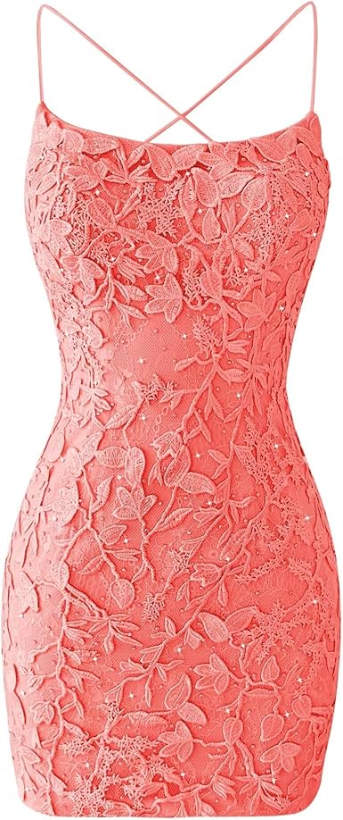 Lace Homecoming Dresses for Teens Tight Short Prom Dress Spaghetti Straps Cocktail Party Dresses