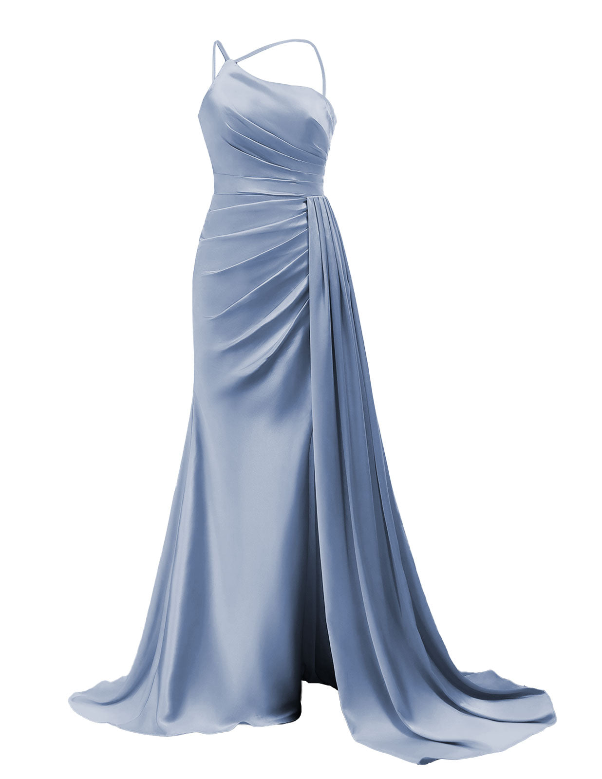 One Shoulder Prom Dresses 2025 Satin Mermaid Ruched Bridesmaid Dress with Side Train