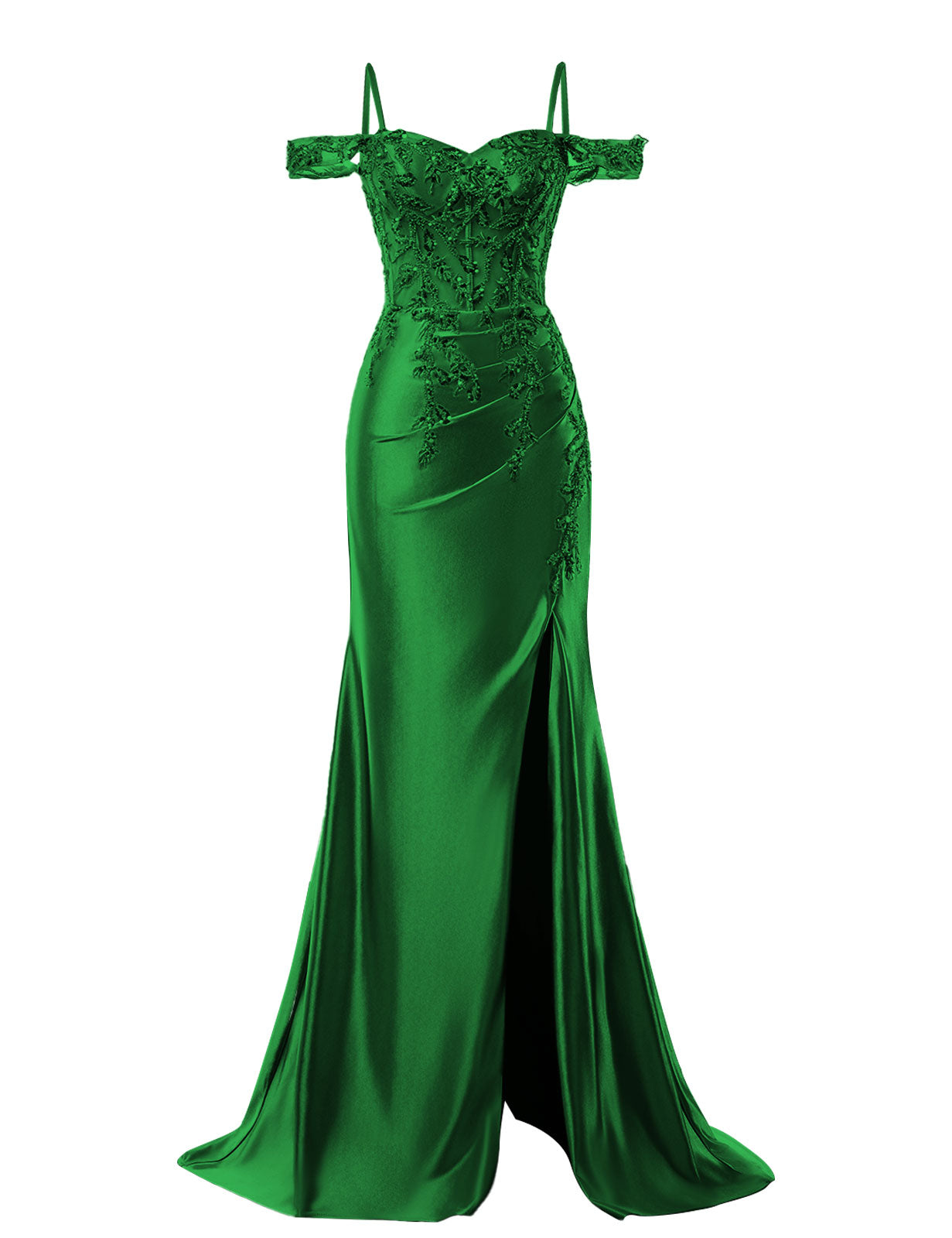 Mermaid Satin Prom Dresses 2025 Lace Applique Off Shoulder Formal Evening Gown with Slit