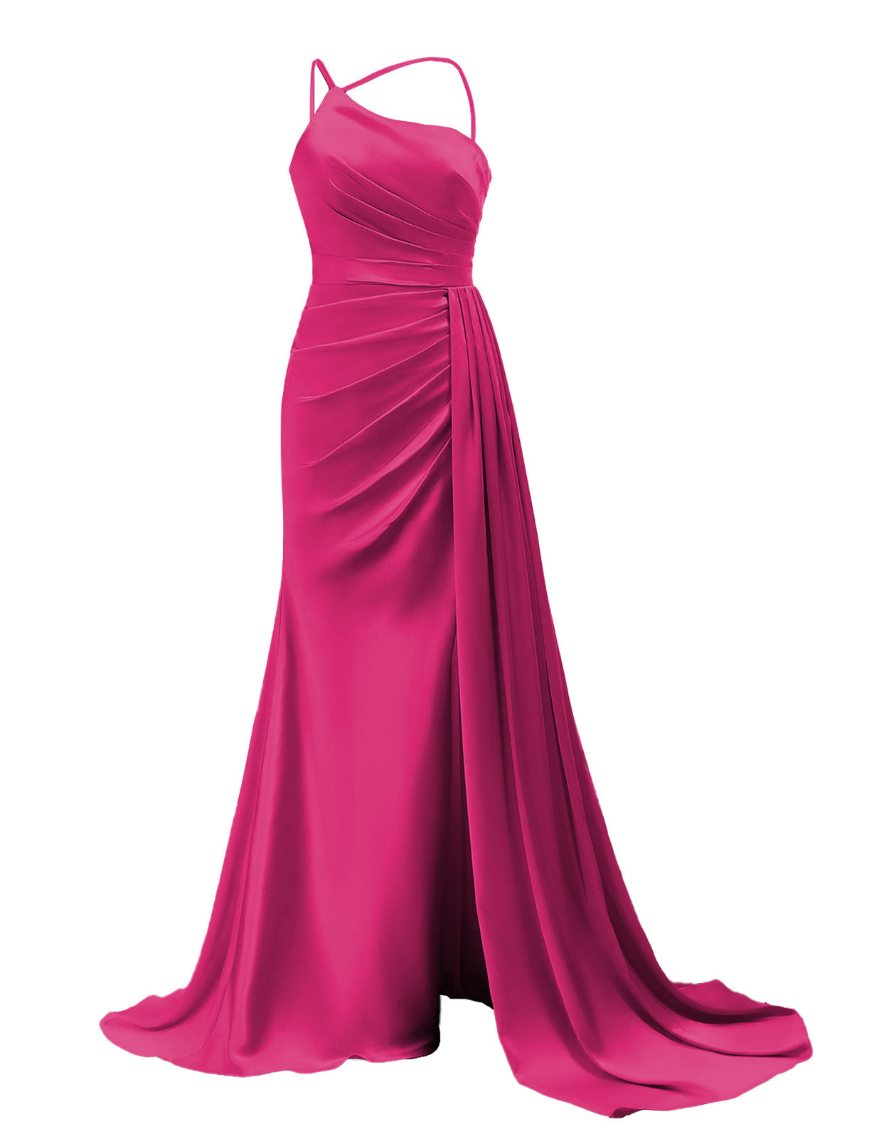 One Shoulder Prom Dresses 2025 Satin Mermaid Ruched Bridesmaid Dress with Side Train