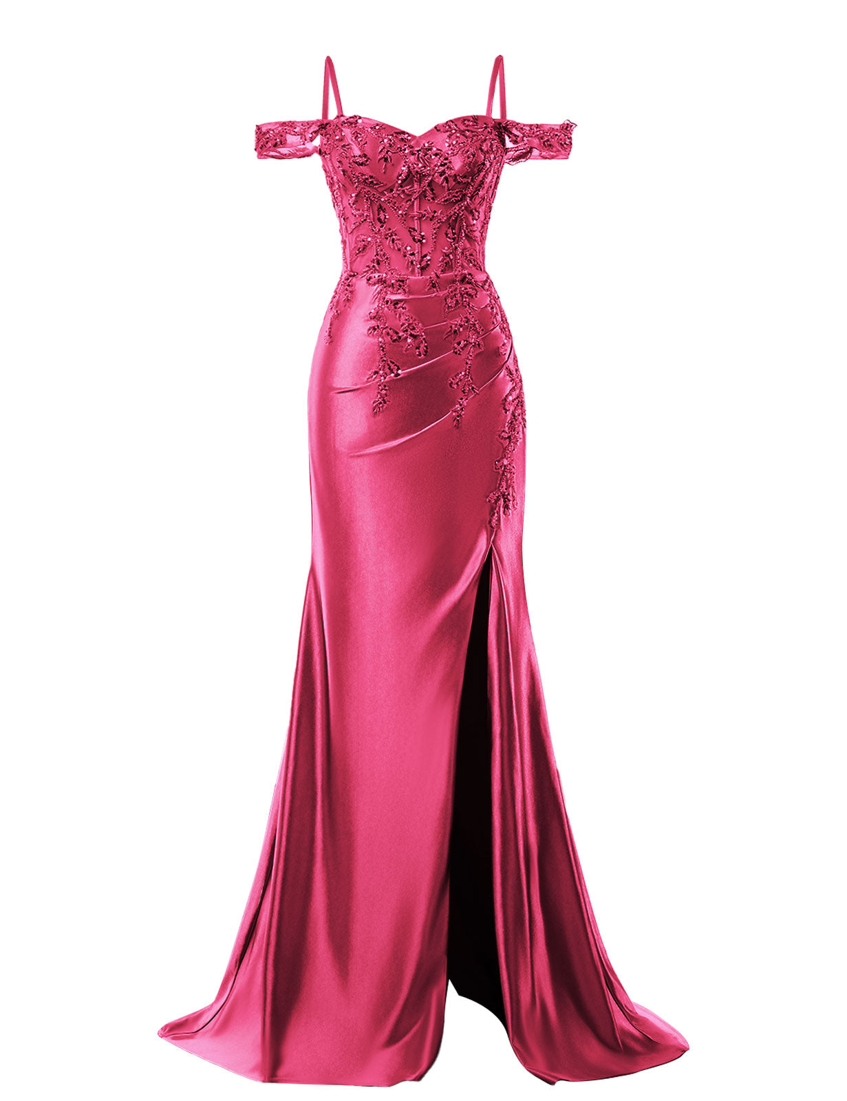 Mermaid Satin Prom Dresses 2025 Lace Applique Off Shoulder Formal Evening Gown with Slit