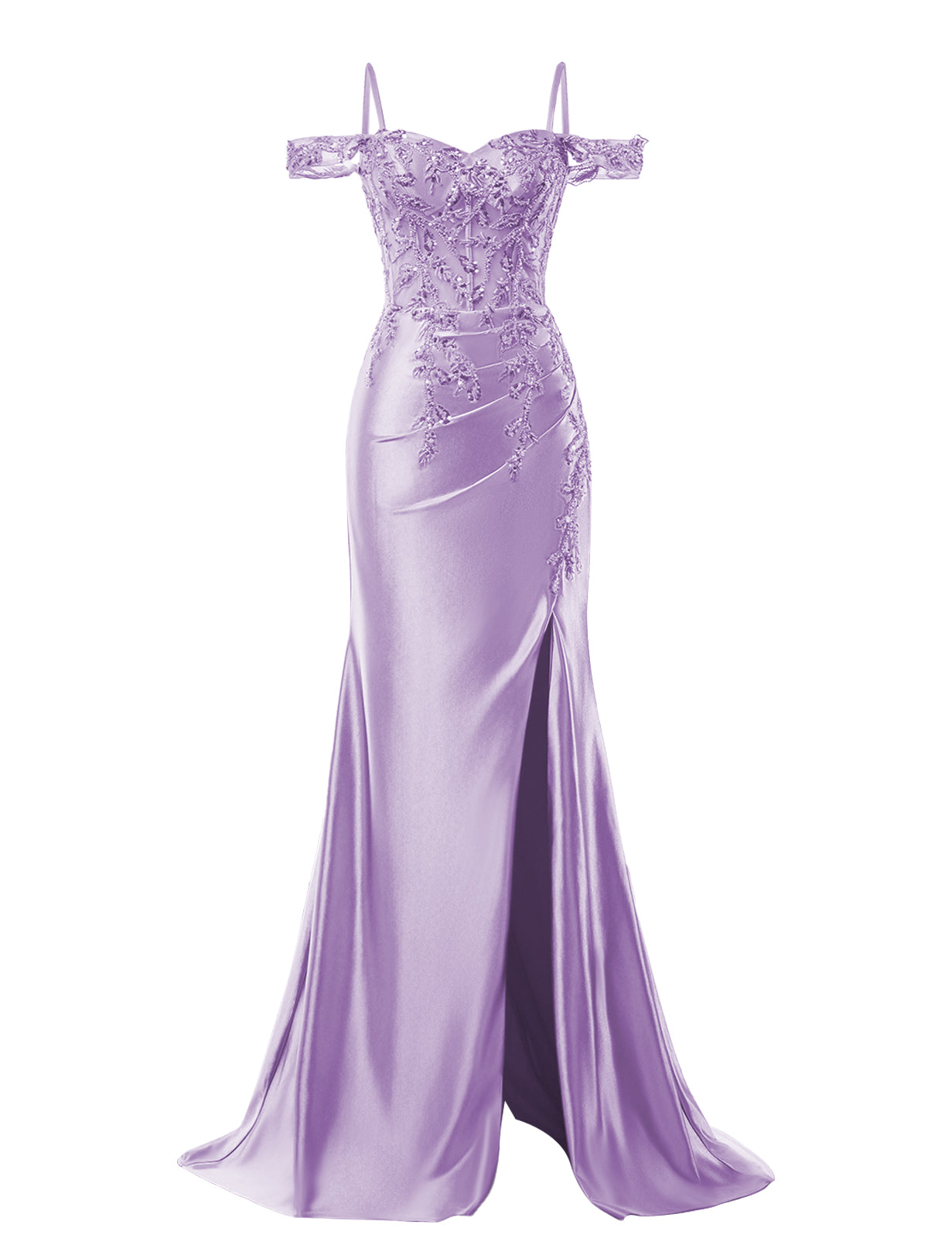 Mermaid Satin Prom Dresses 2025 Lace Applique Off Shoulder Formal Evening Gown with Slit