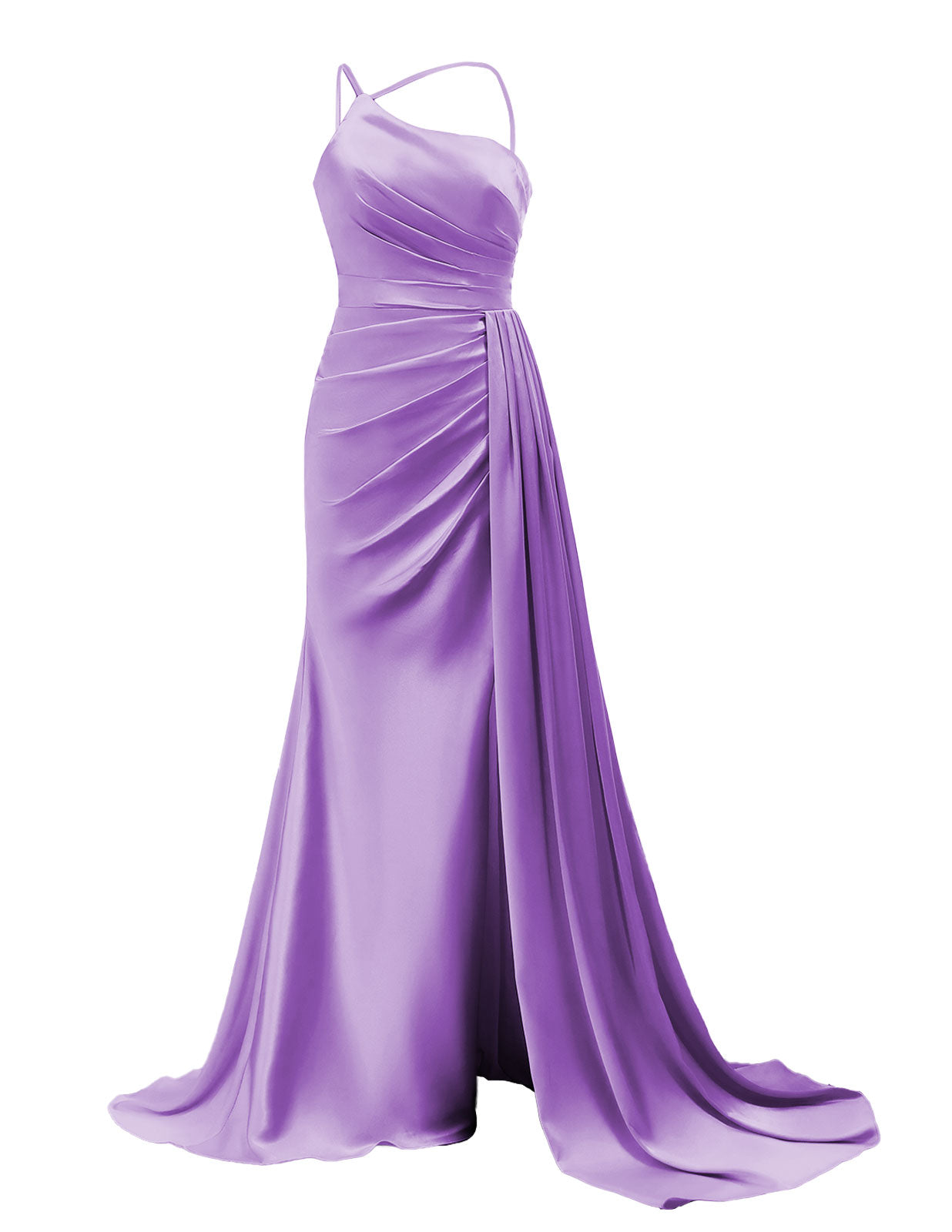 One Shoulder Prom Dresses 2025 Satin Mermaid Ruched Bridesmaid Dress with Side Train