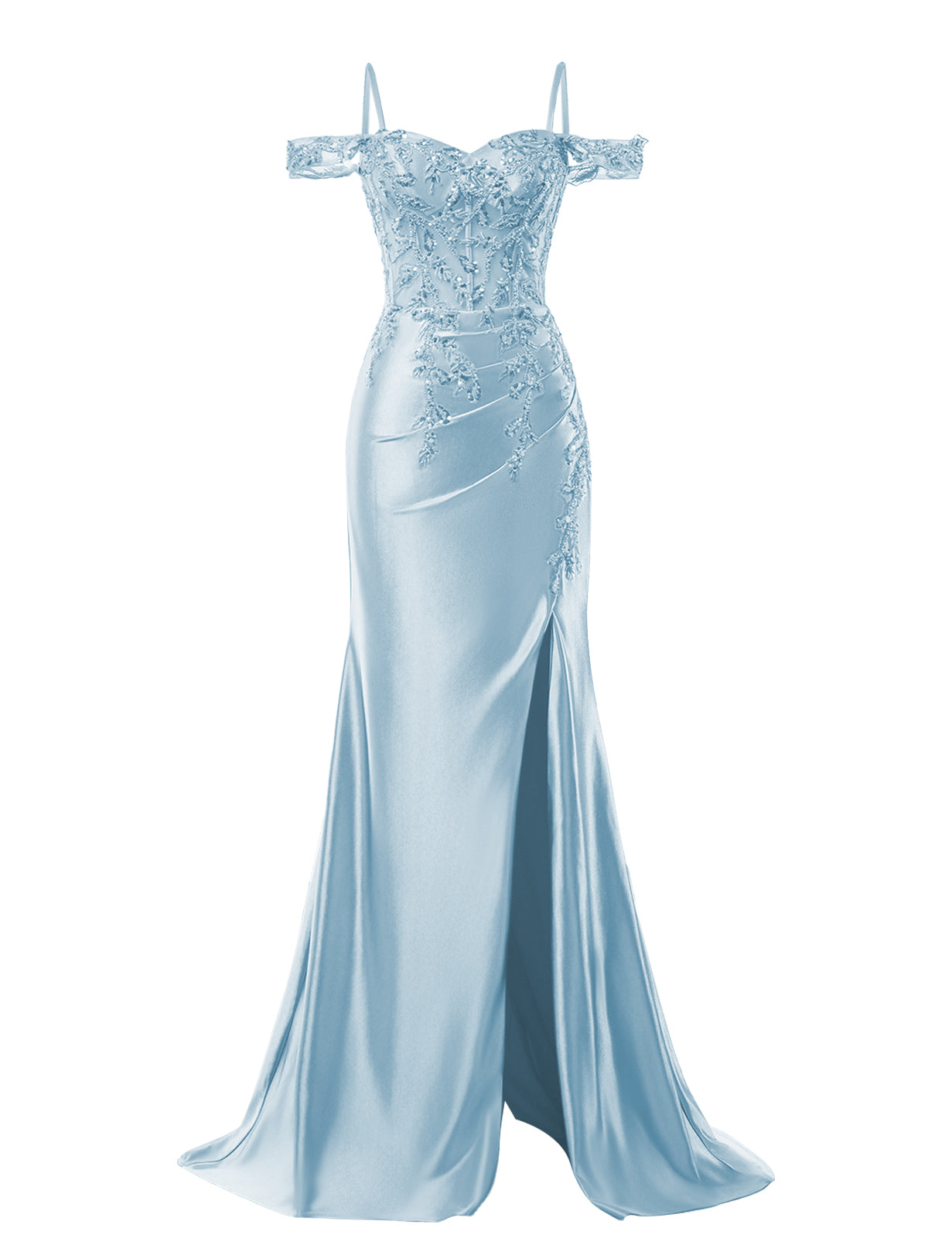 Mermaid Satin Prom Dresses 2025 Lace Applique Off Shoulder Formal Evening Gown with Slit