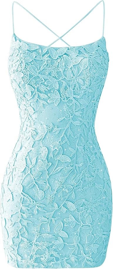 Lace Homecoming Dresses for Teens Tight Short Prom Dress Spaghetti Straps Cocktail Party Dresses