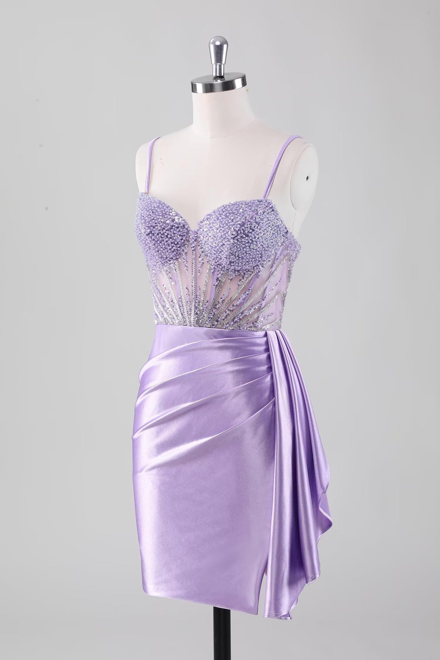 Sweetheart Satin Homecoming Dresses Tight Beaded Ruched Short Formal Prom Party Dress