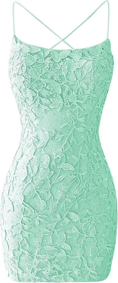 Lace Homecoming Dresses for Teens Tight Short Prom Dress Spaghetti Straps Cocktail Party Dresses