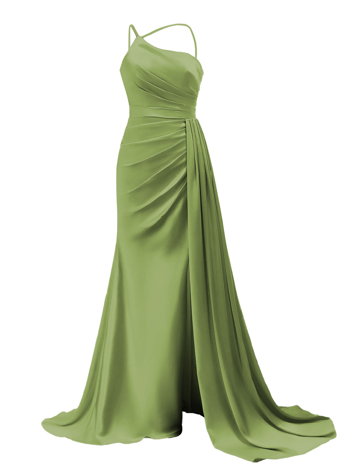 One Shoulder Prom Dresses 2025 Satin Mermaid Ruched Bridesmaid Dress with Side Train