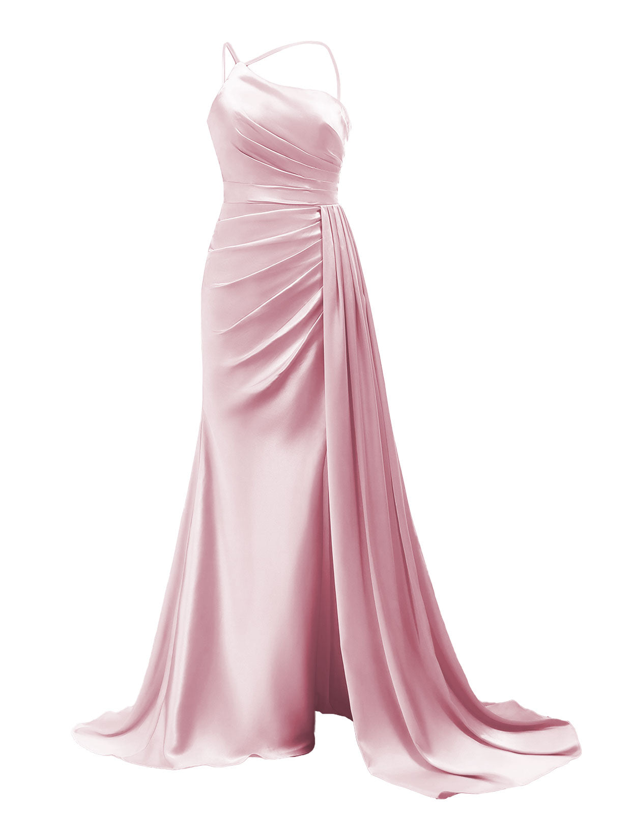 One Shoulder Prom Dresses 2025 Satin Mermaid Ruched Bridesmaid Dress with Side Train