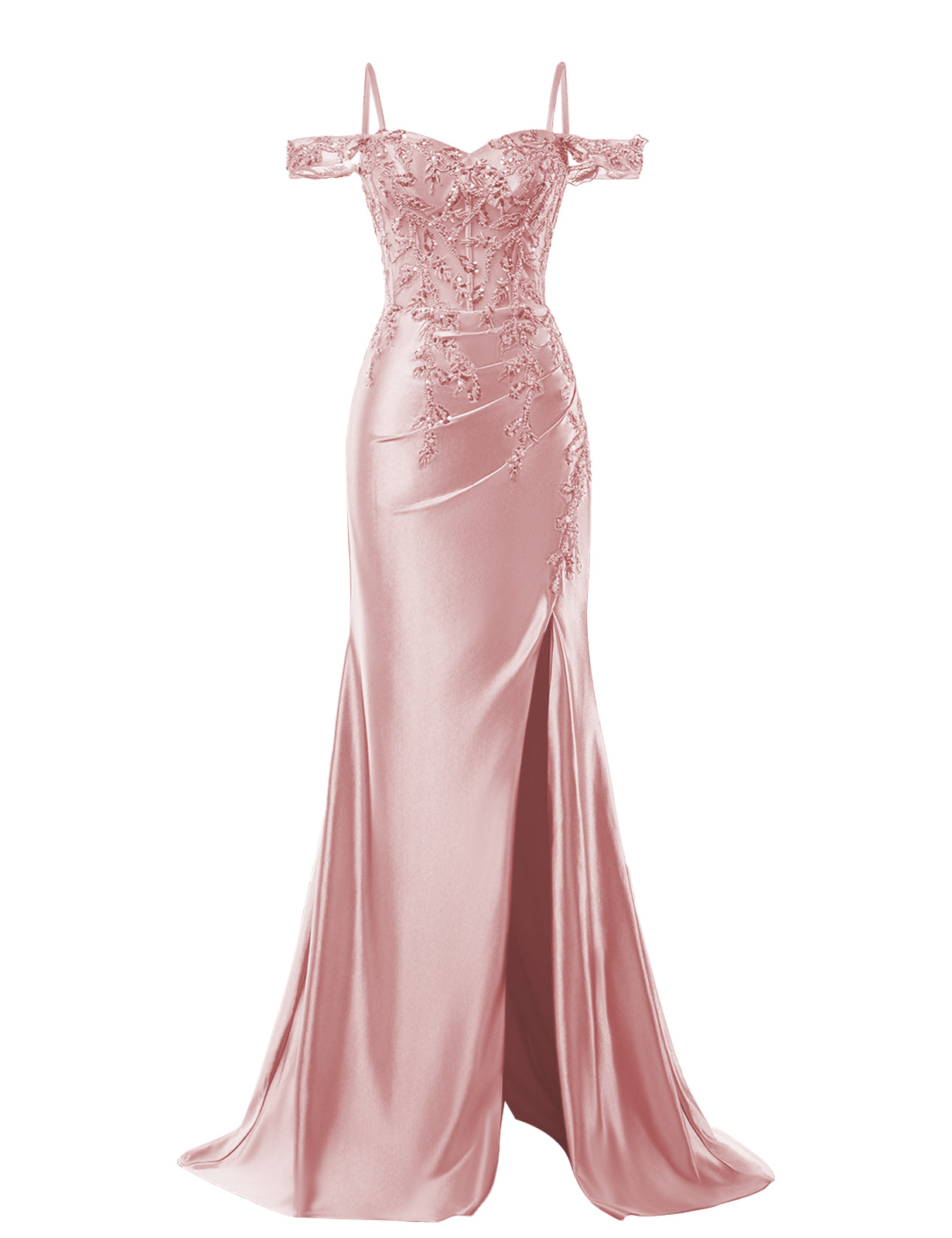 Mermaid Satin Prom Dresses 2025 Lace Applique Off Shoulder Formal Evening Gown with Slit