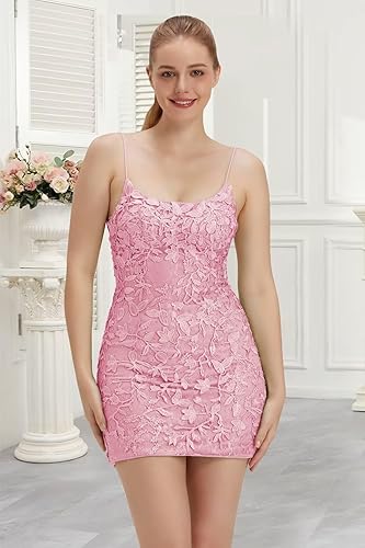 Lace Homecoming Dresses for Teens Tight Short Prom Dress Spaghetti Straps Cocktail Party Dresses