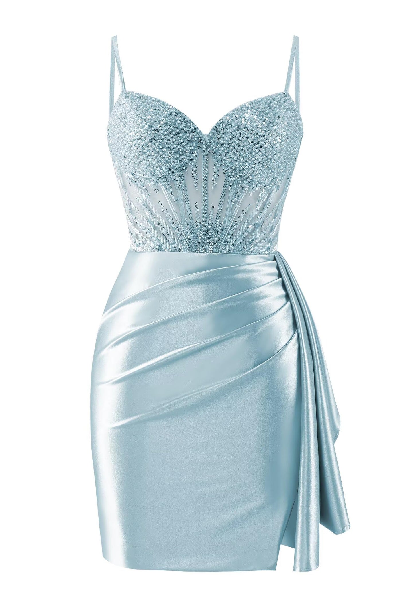 Sweetheart Satin Homecoming Dresses Tight Beaded Ruched Short Formal Prom Party Dress