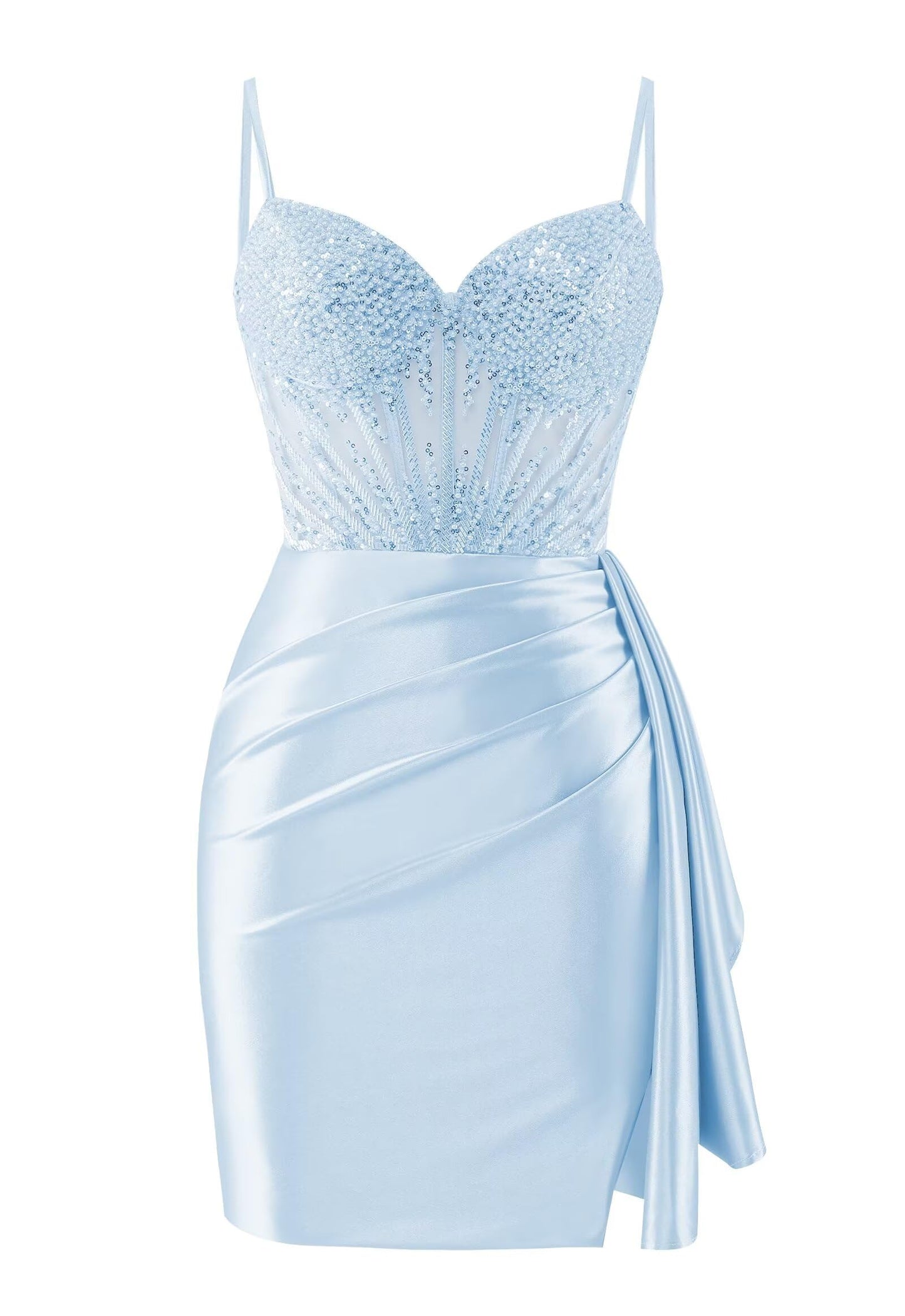 Sweetheart Satin Homecoming Dresses Tight Beaded Ruched Short Formal Prom Party Dress