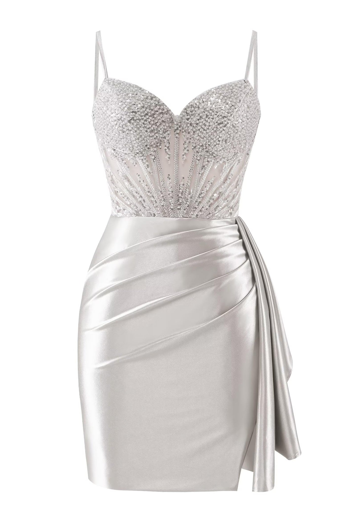 Sweetheart Satin Homecoming Dresses Tight Beaded Ruched Short Formal Prom Party Dress