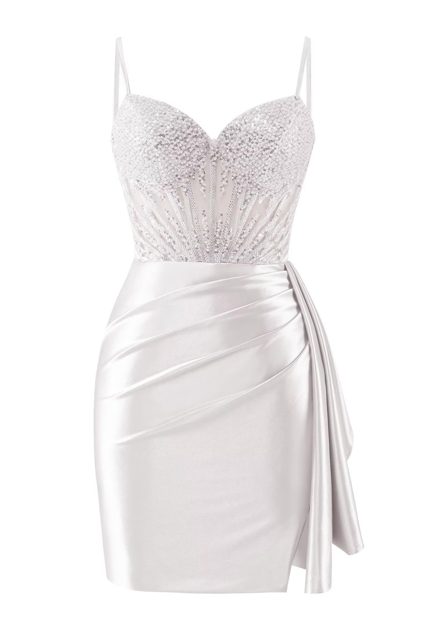 Sweetheart Satin Homecoming Dresses Tight Beaded Ruched Short Formal Prom Party Dress