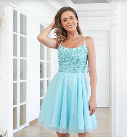 Tulle Homecoming Dresses 2025 Sparkly Short Prom Dresses Spaghetti Straps A-line HOCO Dresses