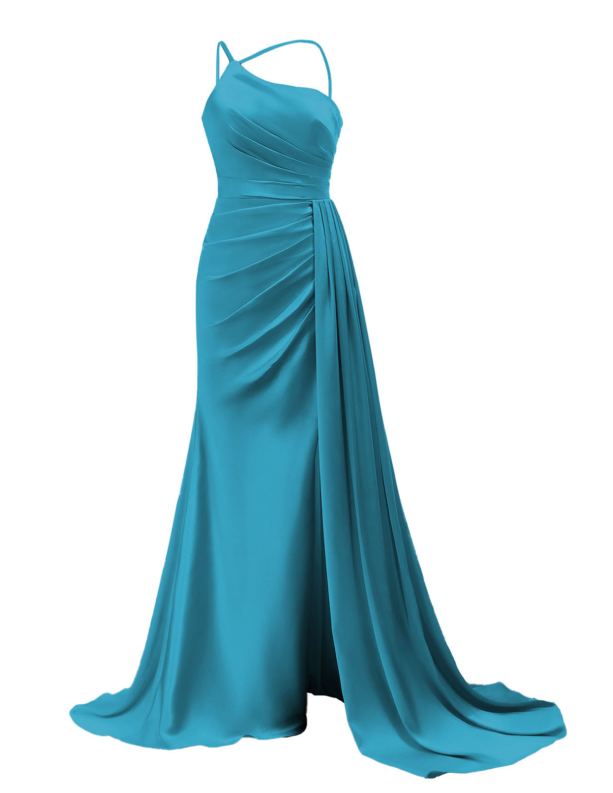 One Shoulder Prom Dresses 2025 Satin Mermaid Ruched Bridesmaid Dress with Side Train