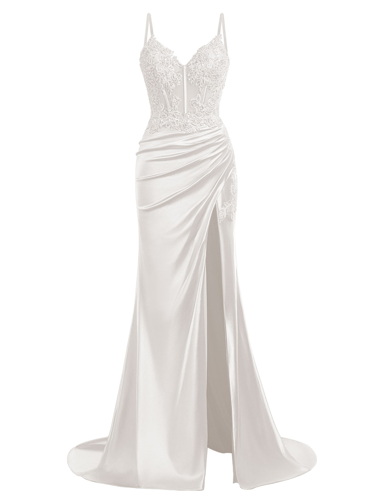 Spaghetti Straps Satin Prom Dresses 2025 Lace Appliques Mermaid Evening Gown Long Corset Formal Dresses with Slit