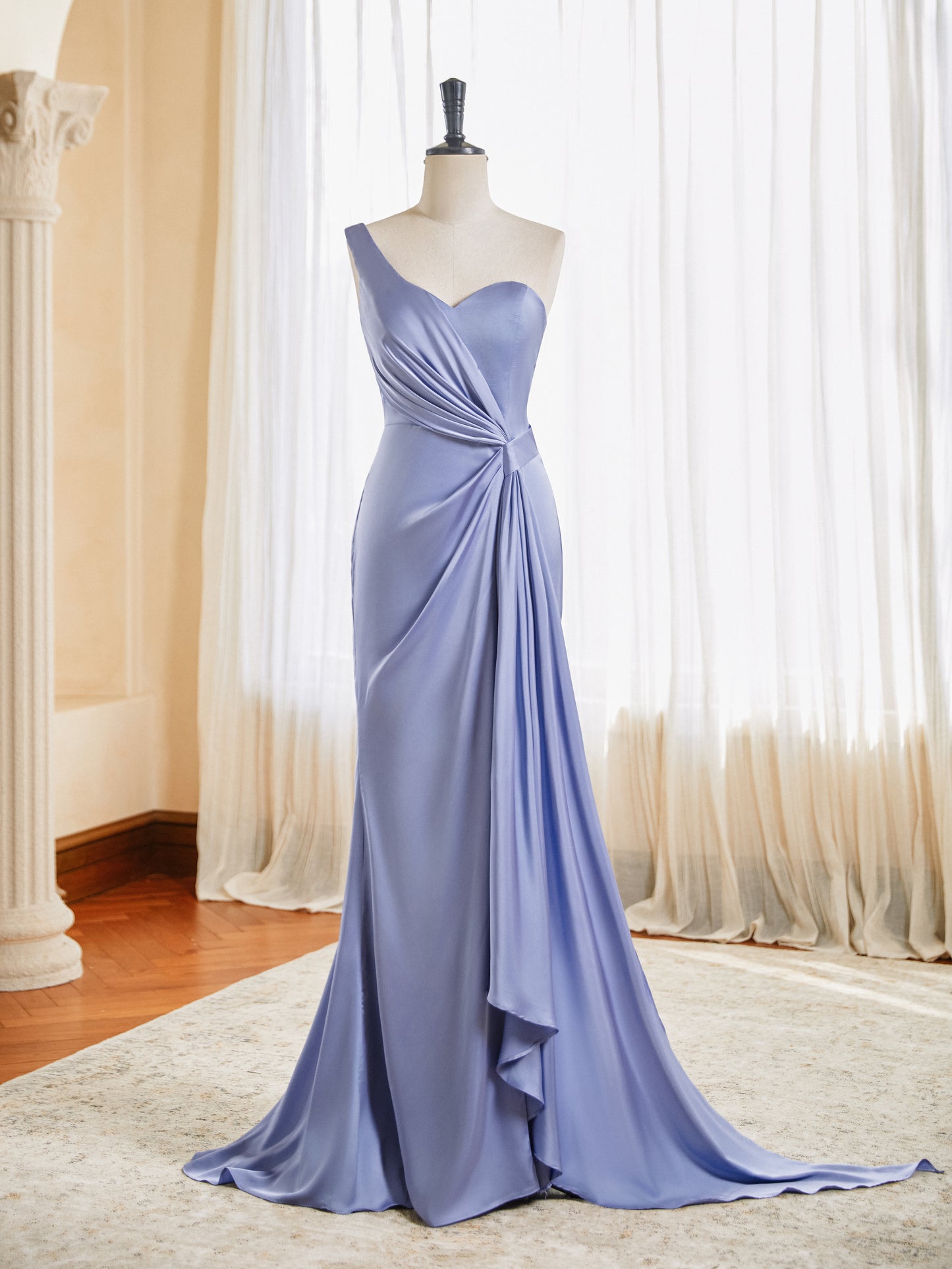 One Shoulder Bridesmaid Dresses Mermaid Satin Prom Dress 2025 Long Ruched Bodycon Evening Party Gowns with Slit