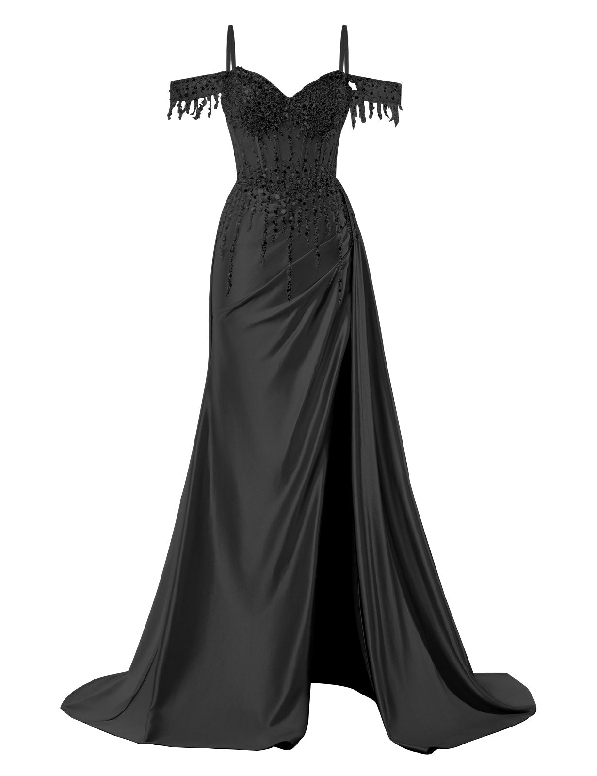 Off Shoulder Mermaid Prom Dresses Satin Corset Evening Gown Sequin Beaded Formal Dress with Slit