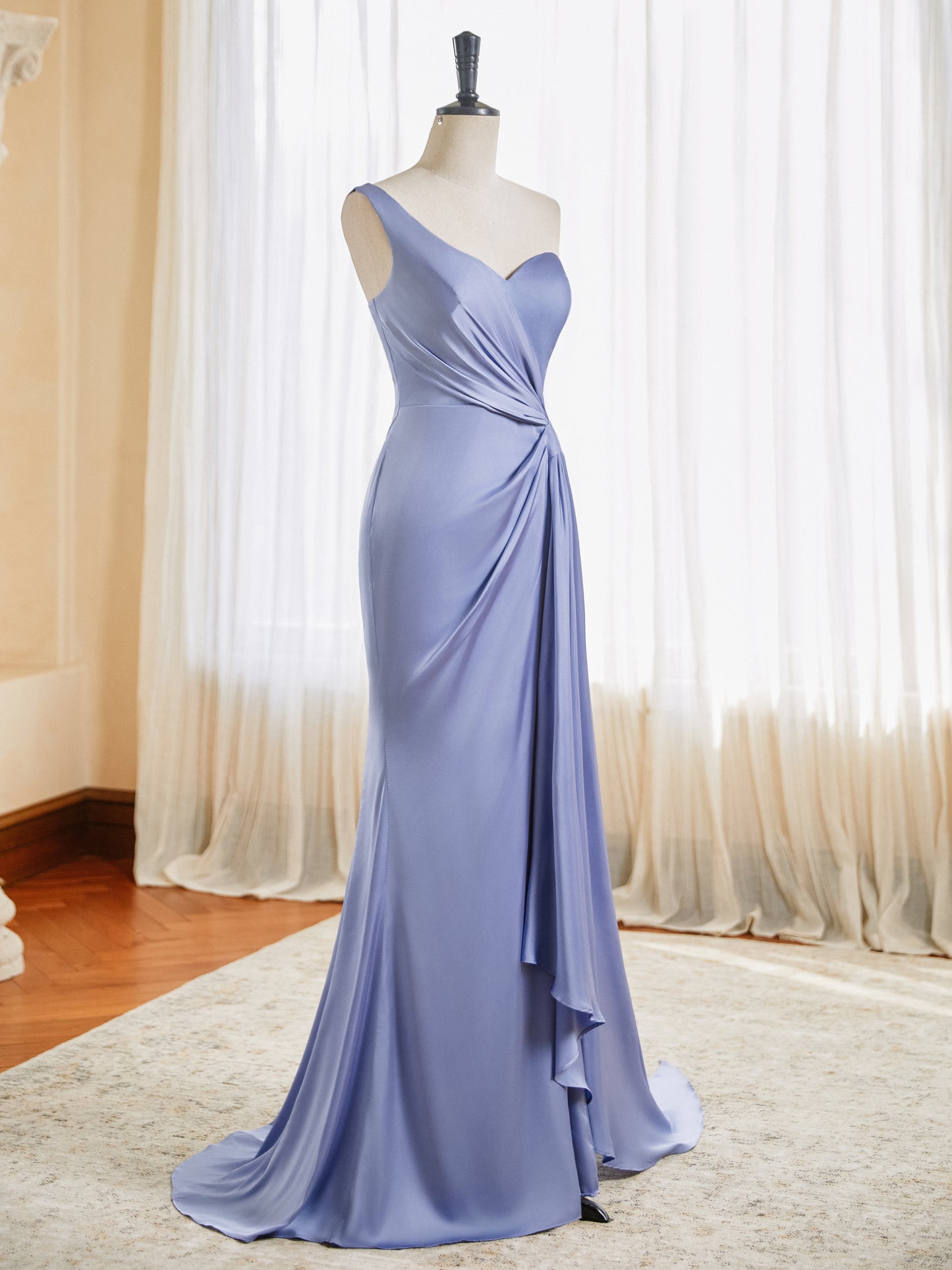 One Shoulder Bridesmaid Dresses Mermaid Satin Prom Dress 2025 Long Ruched Bodycon Evening Party Gowns with Slit