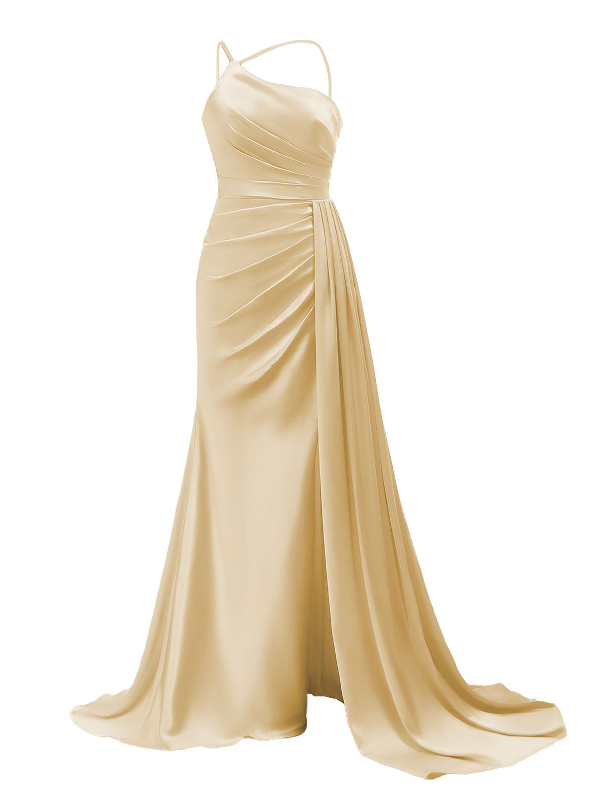 One Shoulder Prom Dresses 2025 Satin Mermaid Ruched Bridesmaid Dress with Side Train