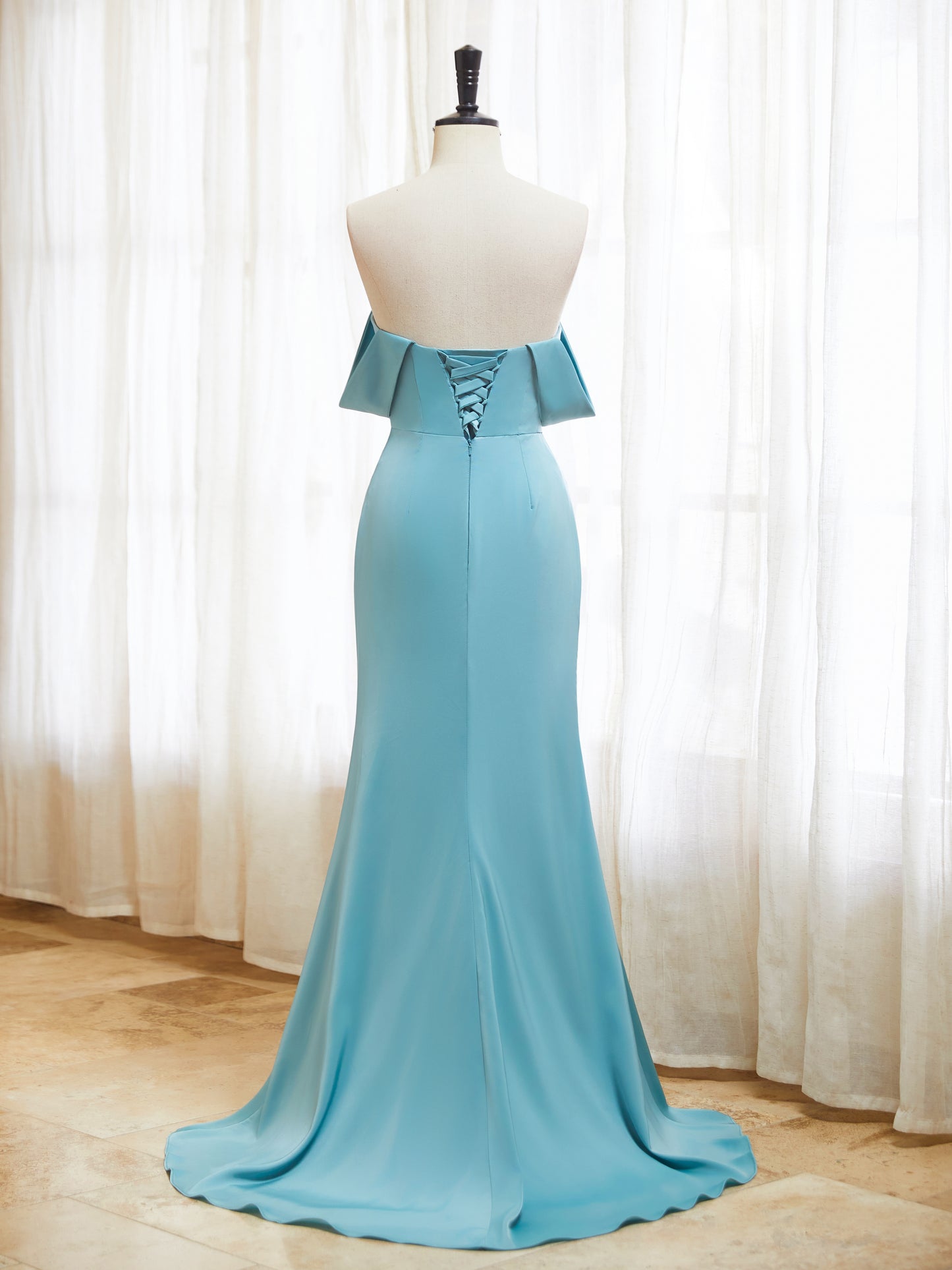 Off The Shoulder Satin Bridesmaid Dresses for Women Long Mermaid Pleated Prom Dresses with Slit