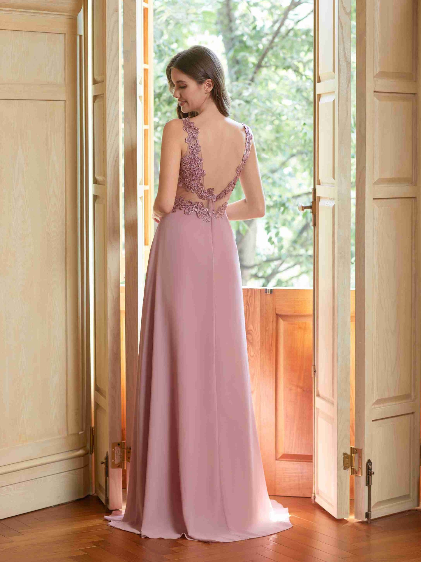 Lace Appliques Chiffon Bridesmaid Dresses 2025 Long Beaded Prom Dress A Line Formal Party Evening Gowns with Slit for Women