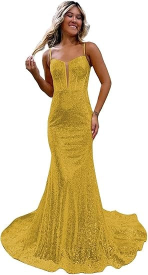 Women's Sequins Prom Dresses Long Mermaid Sexy Spaghetti Straps Formal Evening Ball Gowns 2025