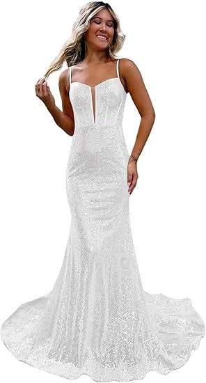 Women's Sequins Prom Dresses Long Mermaid Sexy Spaghetti Straps Formal Evening Ball Gowns 2025