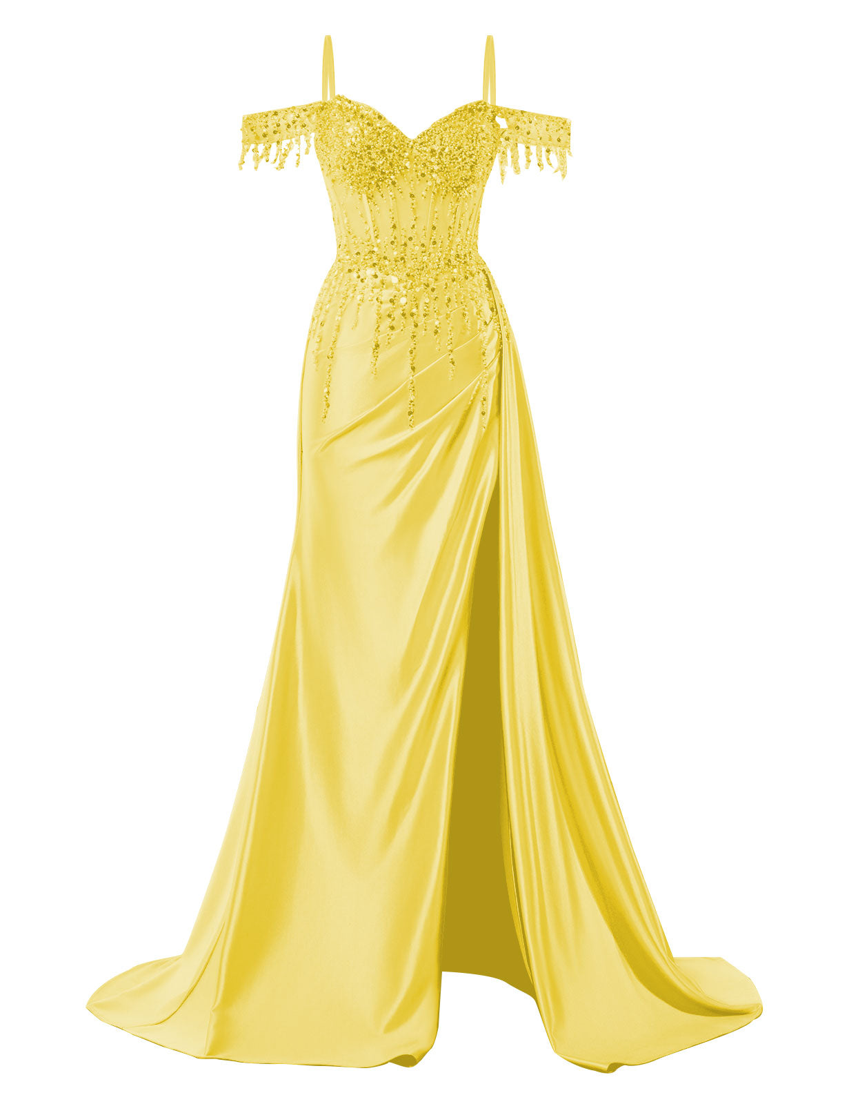 Off Shoulder Mermaid Prom Dresses Satin Corset Evening Gown Sequin Beaded Formal Dress with Slit