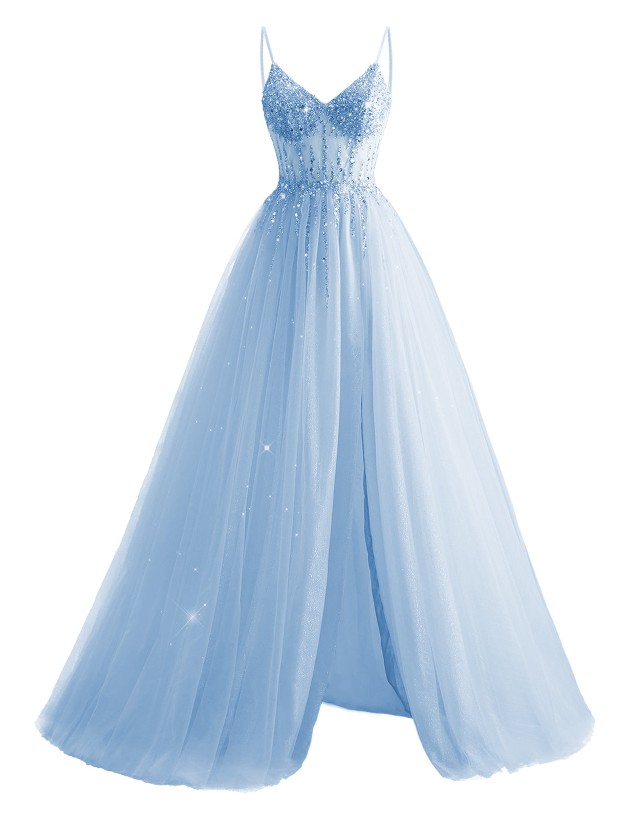 Tulle Prom Dresses for Teens 2025 Spaghetti Straps Long Ball Gown with Slit