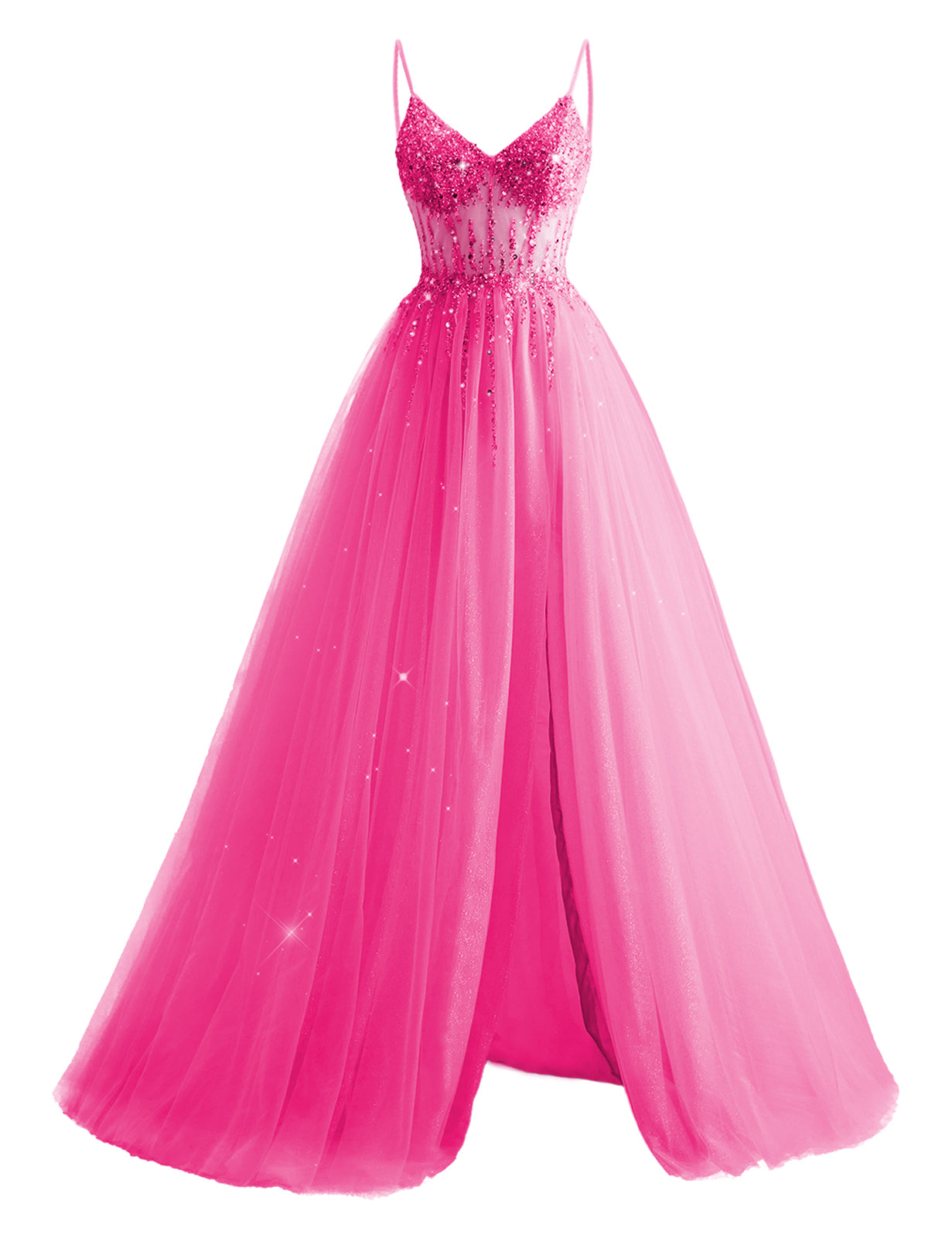 Tulle Prom Dresses for Teens 2025 Spaghetti Straps Long Ball Gown with Slit