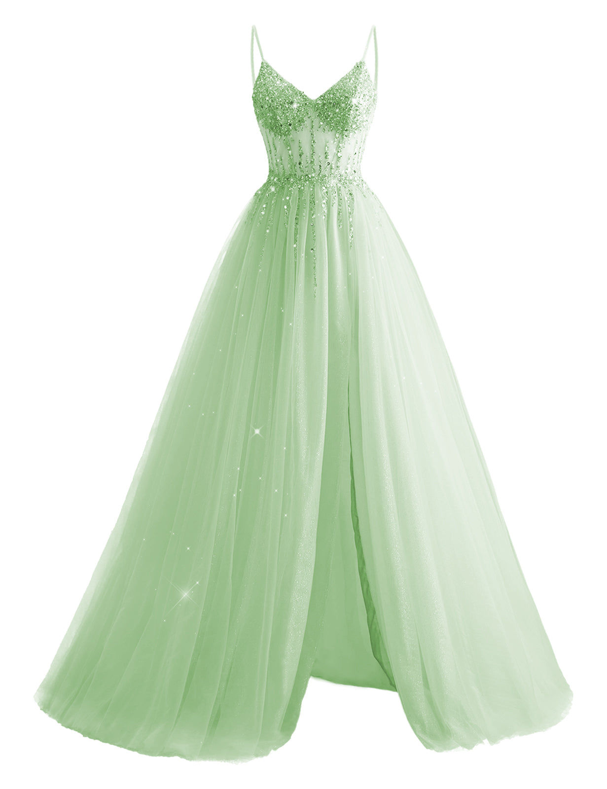 Tulle Prom Dresses for Teens 2025 Spaghetti Straps Long Ball Gown with Slit