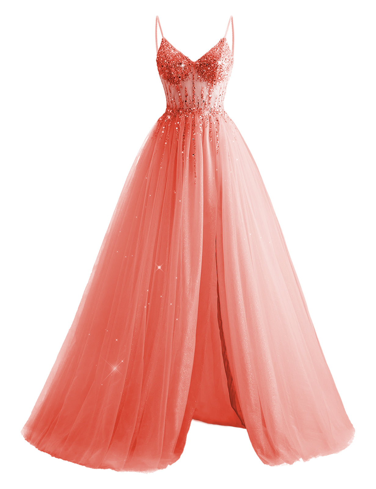 Tulle Prom Dresses for Teens 2025 Spaghetti Straps Long Ball Gown with Slit