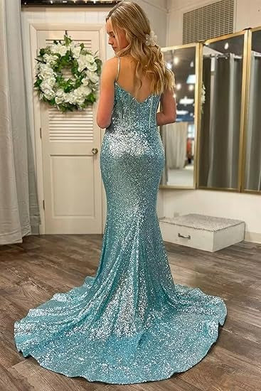 Women's Sequins Prom Dresses Long Mermaid Sexy Spaghetti Straps Formal Evening Ball Gowns 2025
