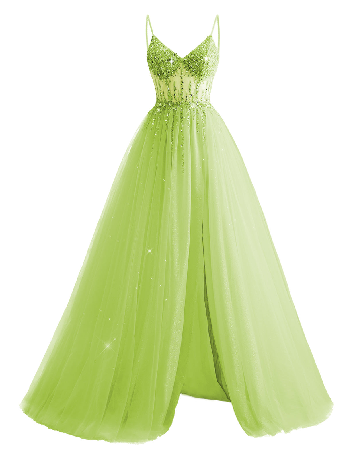Tulle Prom Dresses for Teens 2025 Spaghetti Straps Long Ball Gown with Slit
