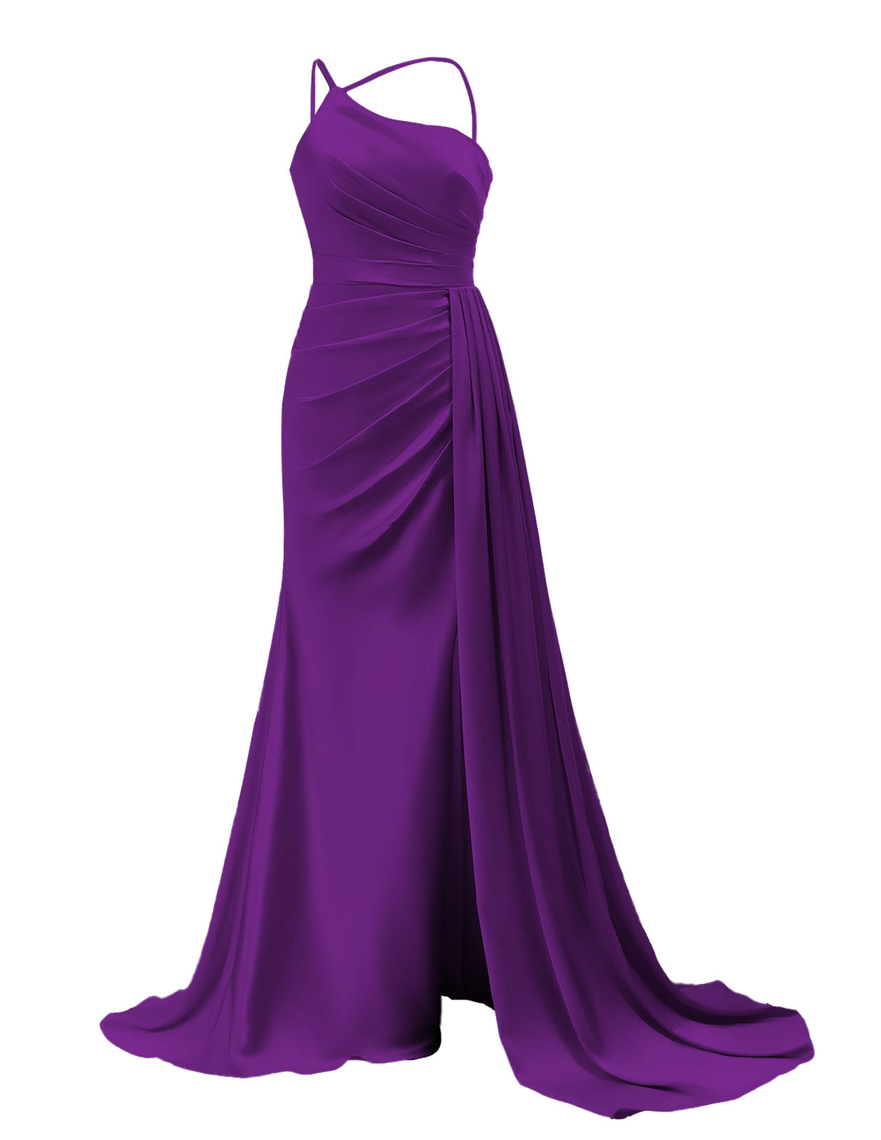 One Shoulder Prom Dresses 2025 Satin Mermaid Ruched Bridesmaid Dress with Side Train