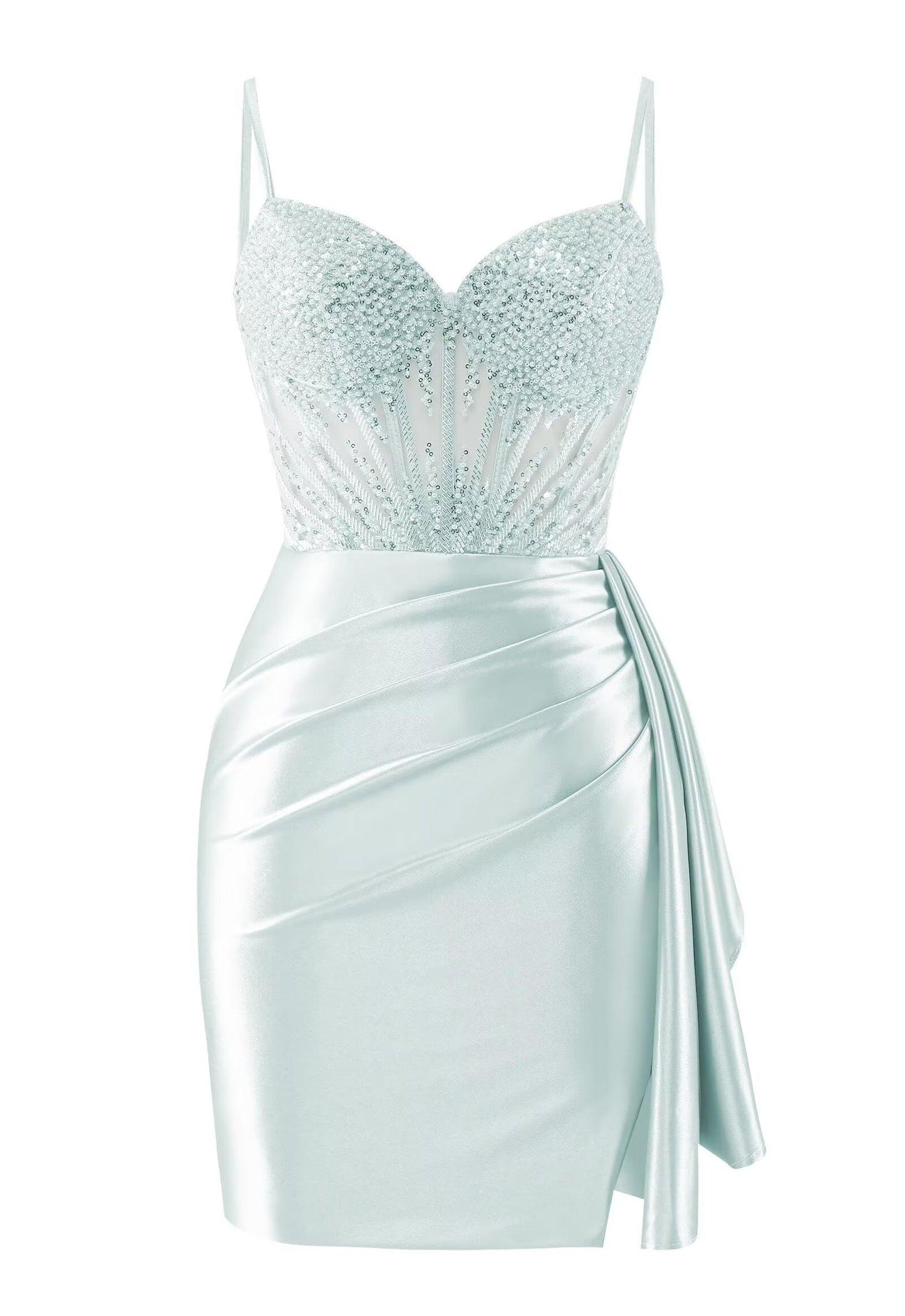 Sweetheart Satin Homecoming Dresses Tight Beaded Ruched Short Formal Prom Party Dress