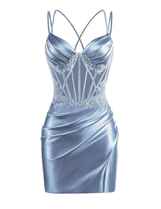 V Neck Satin Homecoming Dresses 2025 Mermaid Prom Dress Short Tight Cocktail Dress for Women