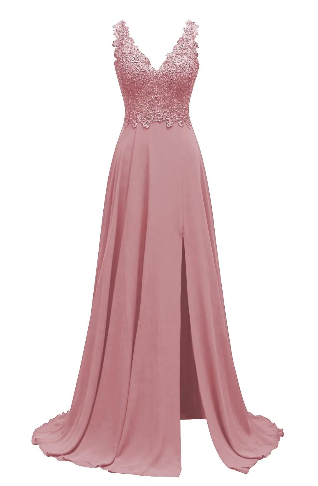 Lace Appliques Chiffon Bridesmaid Dresses 2025 Long Beaded Prom Dress A Line Formal Party Evening Gowns with Slit for Women