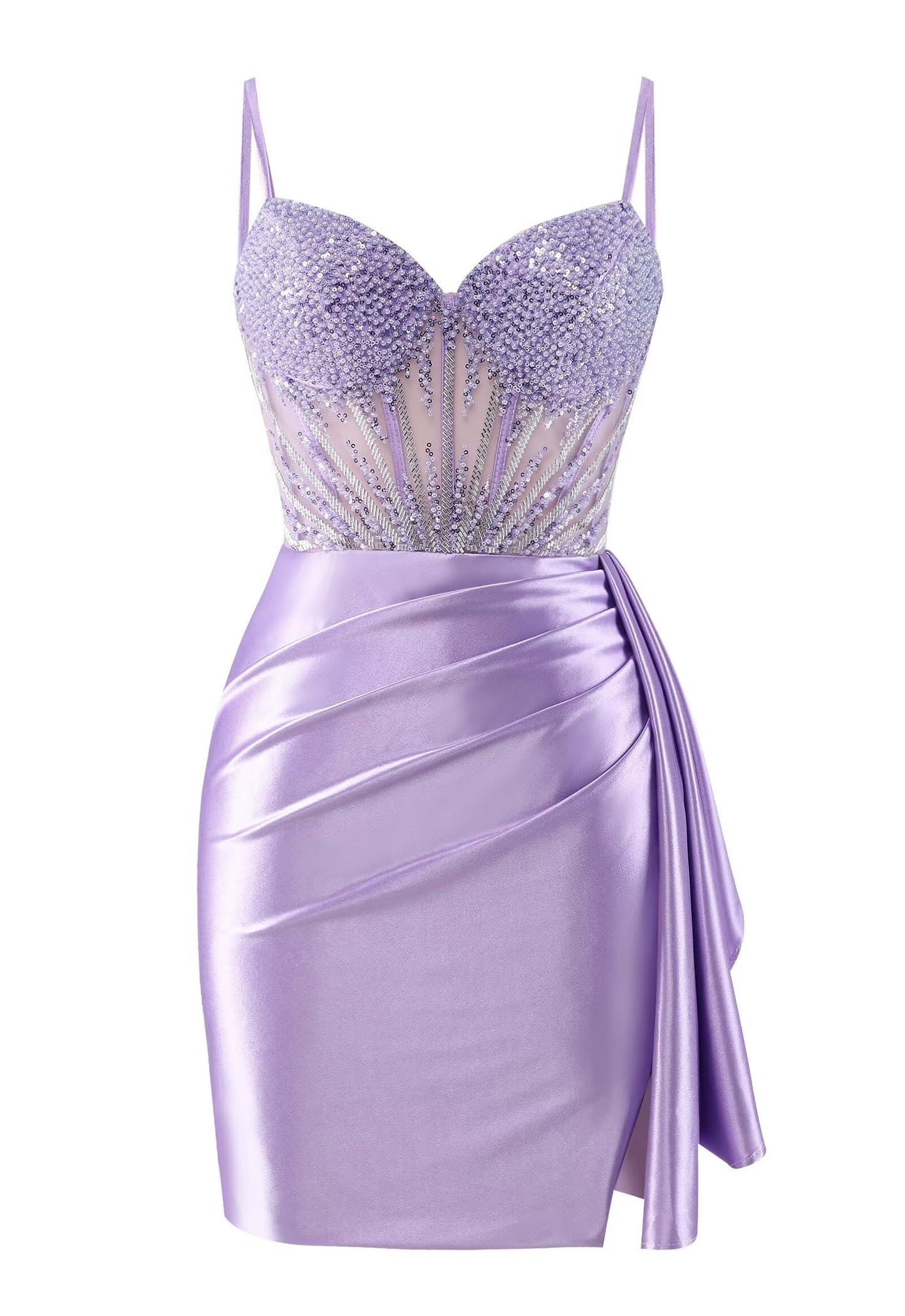 Sweetheart Satin Homecoming Dresses Tight Beaded Ruched Short Formal Prom Party Dress