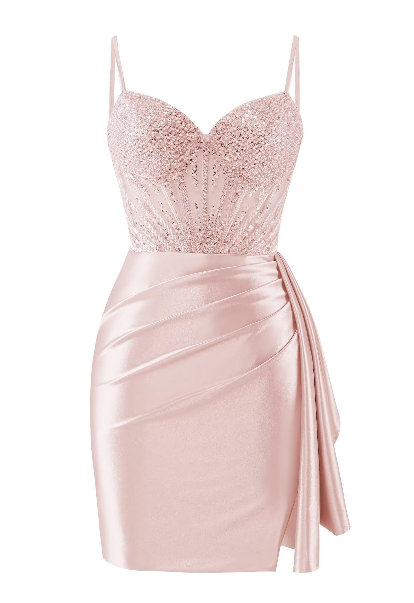 Sweetheart Satin Homecoming Dresses Tight Beaded Ruched Short Formal Prom Party Dress