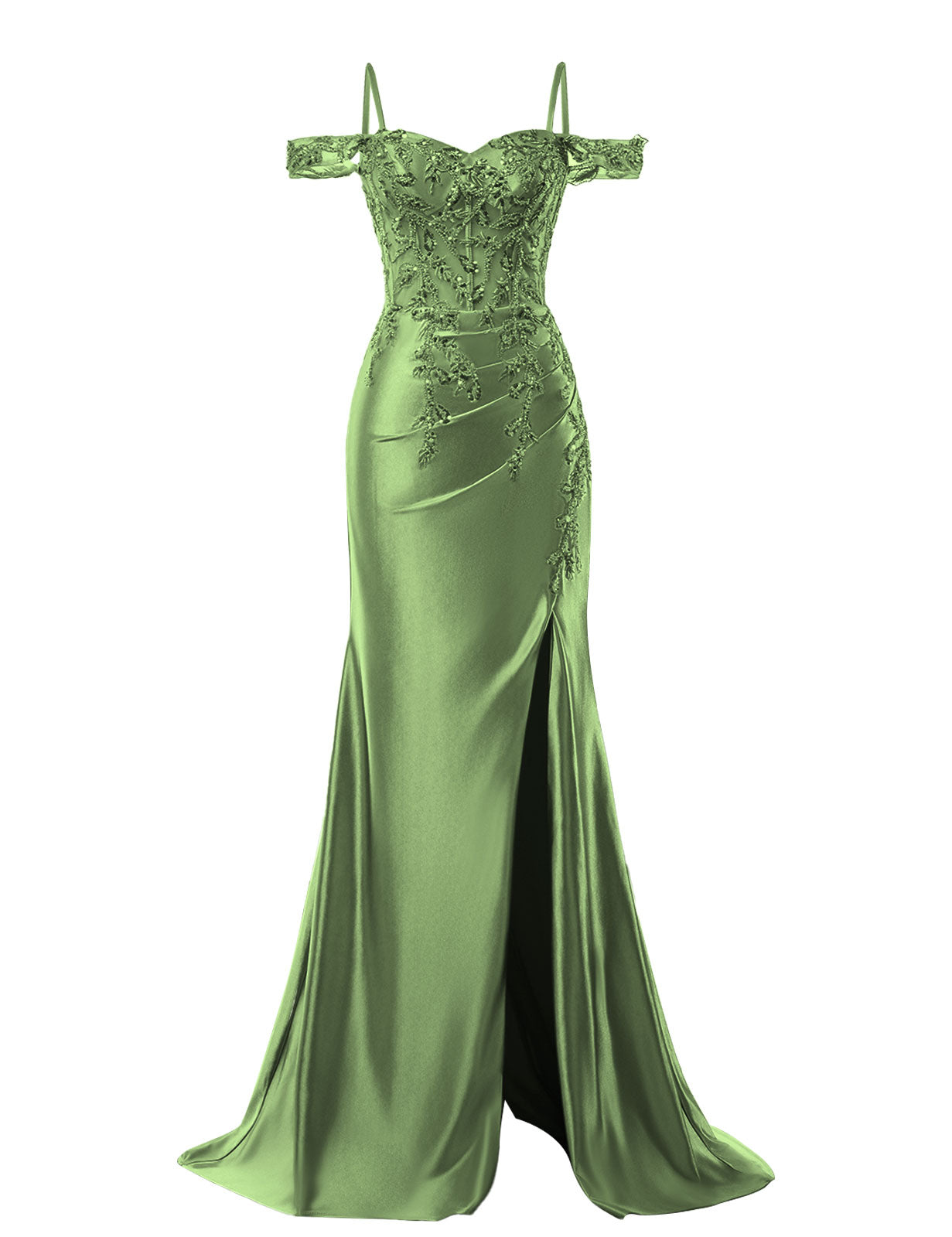Mermaid Satin Prom Dresses 2025 Lace Applique Off Shoulder Formal Evening Gown with Slit